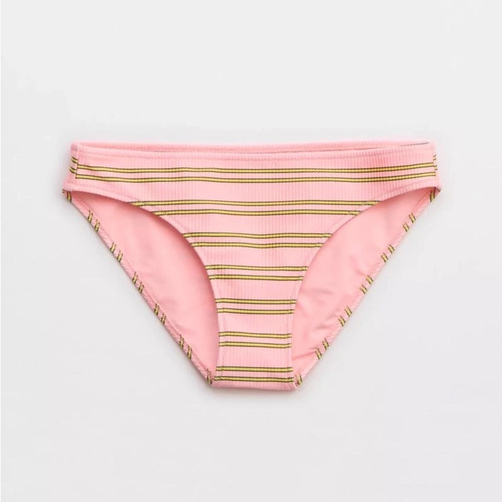 Aerie Beach Babe Shine Rib Voop Top and Bottom Bikini Set in Pink Yellow, M/L - Picture 12 of 13
